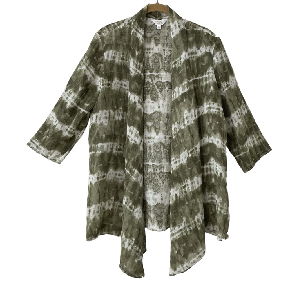 Linen Sheer Abstract Cardigan Wrap Size Petite Large Rolled Open Front